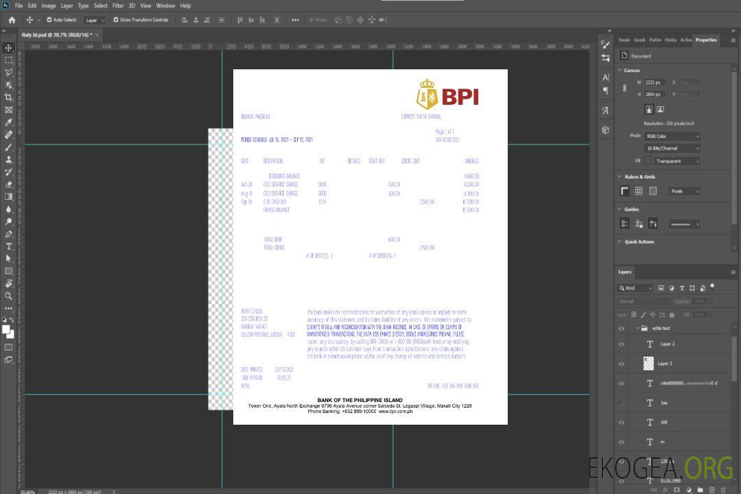 Modèle de relevé bancaire de la Philippines Bank of the Philippine Islands (BPI) au format Excel et PDF, version 2 template